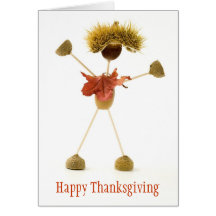 Happy Thanksgiving Card Cute Acorn Stick Man