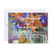 Happy Thanksgiving Day Flowers & Pears Invitation