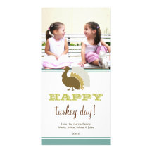 Happy turkey day blue green custom Thanksgiving Photo Cards