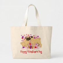 Happy Valentine Pug Kissing Tees Bag