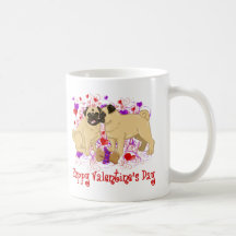 Happy Valentine Pug Kissing Tees Coffee Mugs