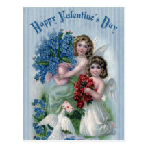 Happy Valentine's Day Blue Stripe Card Post Cards