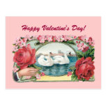 Happy Valentine's Day Roses Swans Postcard