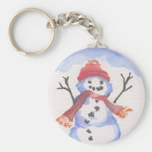 Happy Watercolor Snowman Keychains