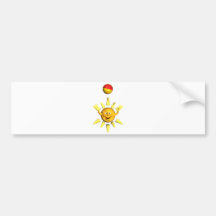 Happy yellow smiley sun playing with a ball bumper stickers