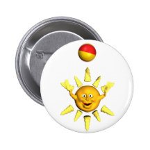 Happy yellow smiley sun playing with a ball pinback buttons