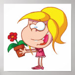 Happy-young-girl-giving-potted-flower posters