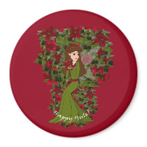 Happy Yule Poinsettia Faery Magnet