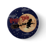 Happy Yule Witch Xmas Button