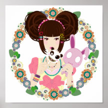 Harajuku Girl Yuriko - bordered Print