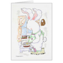 hare cook frying eggs greeting card