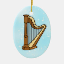 Harp on Blue Ceramic Photo Christmas Ornament
