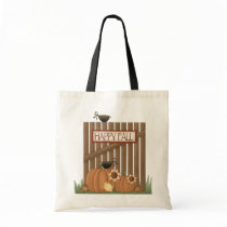 Harvest Fall Autumn Pumpkin Crow Leaves Fence Tote Bag