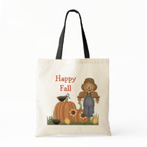 Harvest Fall Autumn Pumpkin Crow Leaves Scarecrow Tote Bags