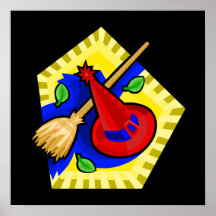 Hat & Broom Colourful Print