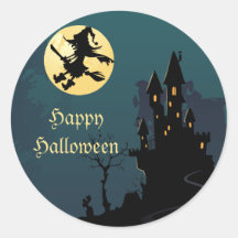 Haunted House and Witch Silhouette Stickers
