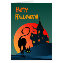 HAUNTED HOUSE & BLACK CAT by SHARON SHARPE Card