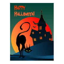 HAUNTED HOUSE & CAT by SHARON SHARPE Postcard
