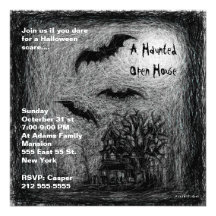 Haunted House Halloween Party Invitation Black