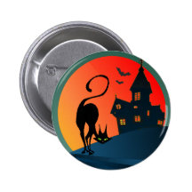 HAUNTED HOUSE, SPIDER, WEB & CAT by SHARON SHARPE Buttons
