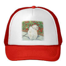 Havanese Dog and Poppies Art Print Mesh Hats