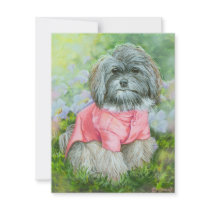 Havanese Dog in Pink Coat Art Invitation Card