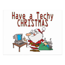 have a techy christmas computer geek santa post card