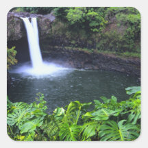 Hawaii, Big Island, Hilo, Rainbow Falls, Lush Square Stickers