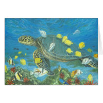 Hawaii sea turtle with reef fis cards