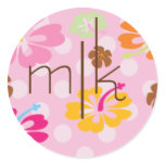 Hawaiian Flowers | Monogram Round Stickers