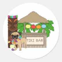 Hawaiian Pug at Tiki Bar Customisable Tees, Gifts Sticker