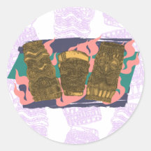 Hawaiian Tipsy Tiki Totem Low Brow Adhesive - Round Stickers