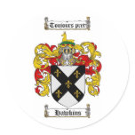 HAWKINS FAMILY CREST -  HAWKINS COAT OF ARMS ROUND STICKERS