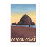 Haystack Rock Vintage Travel Poster Post Card
