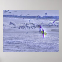 HDR BodyBoard Surfer Women Feeding Seagulls Print