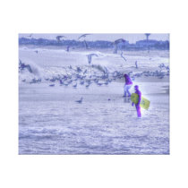 HDR BodySurfer Holding Board Women Feeds Seagulls Gallery Wrap Canvas