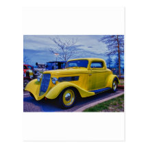 HDR Classic Hot Rod Yellow Postcards