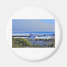 HDR Fishing Boat Riding Out From Harbour To Ocean Fridge Magnet