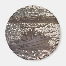 HDR Fishing Boat Sunrise Bright Sun Photo Fridge Magnets