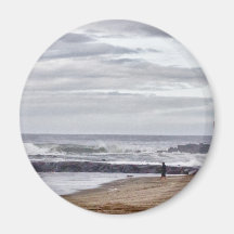 HDR Ocean Beach Waves Scenic 2  Light Towers Refrigerator Magnet
