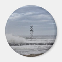 HDR Ocean Beach Waves Scenic Light Tower Refrigerator Magnets