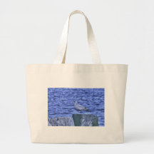 HDR Seagull Sitting on Pier Pylon Tote Bag
