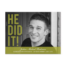 He Did It! Graduation Announcement/Invite Post Cards