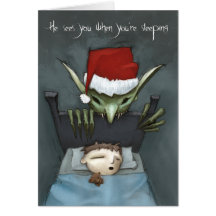 He sees you when you're sleeping greeting card