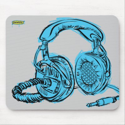 Headphones - Light Blue Mouse Mat by andyhowell