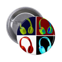 Headphones Pop Art Pinback Button