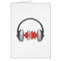 Headphones with sound waves greeting cards