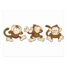hear no evil, see no evil, speak no evil monkeys post card