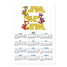 hear see speak no evil dragons cartoon business card