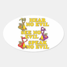 hear see speak no evil dragons cartoon oval sticker